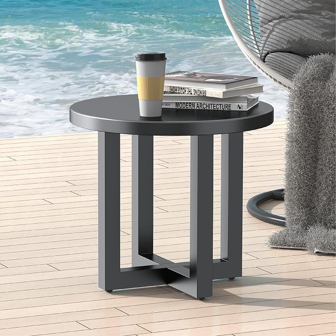 Patio Swivel Rocker Set: Metal Round Side Tables, 2-Tier Outdoor End Table for Patio, Pool, Porch – Weather Resistant Round Tables, Sturdy Metal Frame, Easy Assembly, Gray (1 Table Only)