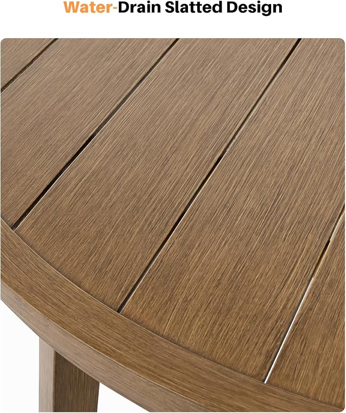 41" Round Outdoor Dining Table, Never-Rust Aluminum Patio Dining Table with Umbrella Hole, Round Patio Table for 4, Outdoor Round Dining Table for Backyard, Deck, Gardens, Teak