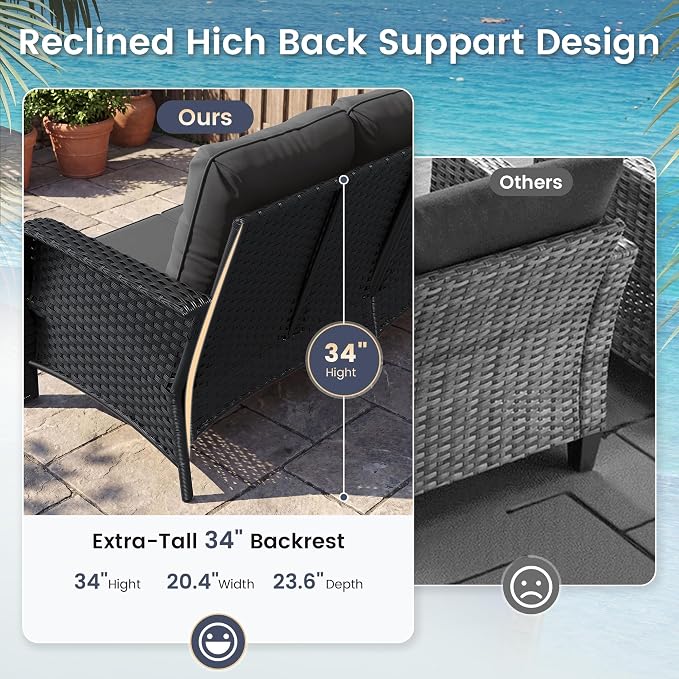 UDPATIO Patio Furniture Set with 44" Fire Pit Table, High Back 2 Swivel Rocker Chairs, Wicker Outdoor Conversation Sets with Thick Cushions & Ottoman, for Garden, Porch