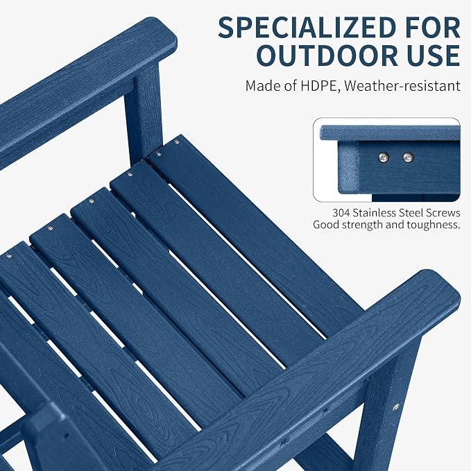 Adirondack Bar Chair Set of 2, All Weather HDPE Counter Height Bar Chair with Wide Amrests & Footrest Heavy-Duty Outdoor Bar Height Barstools Set for Patio, Balcony, Pool, Backyard, Blue