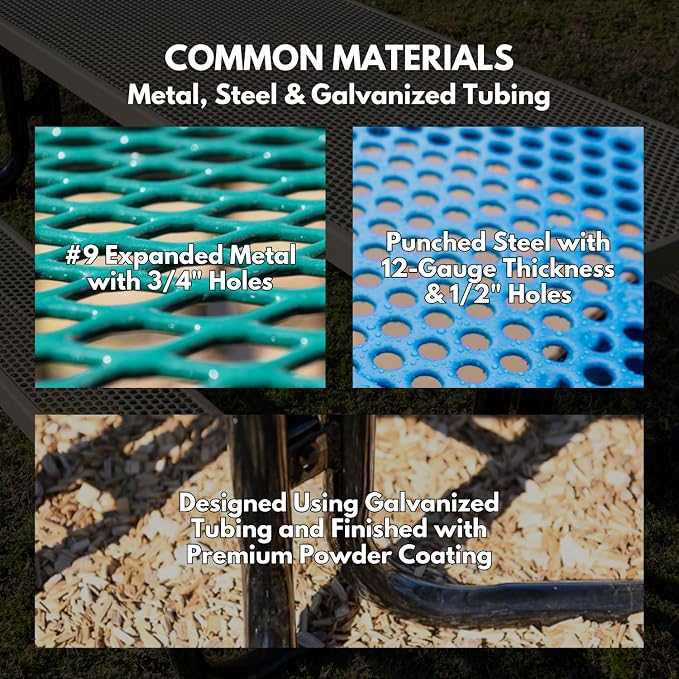 COATEDOUTDOORFURNITURE Heavy-Duty Portable Outdoor Kids Table with Umbrella Hole, Expanded Metal Kids Picnic Table, Commercial-Grade, Made in America (46 in, Square, Childrens, Black)