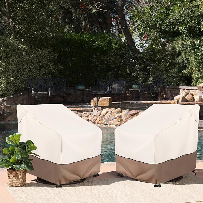 Patio Swivel Chair Cover 4 Pack,Waterproof Heavy Duty Outdoor Chair Covers,Outdoor Swivel Chair Cover for Patio Furniture Covers(30 W x 34 D x 38.5 H inches),Beige & Brown