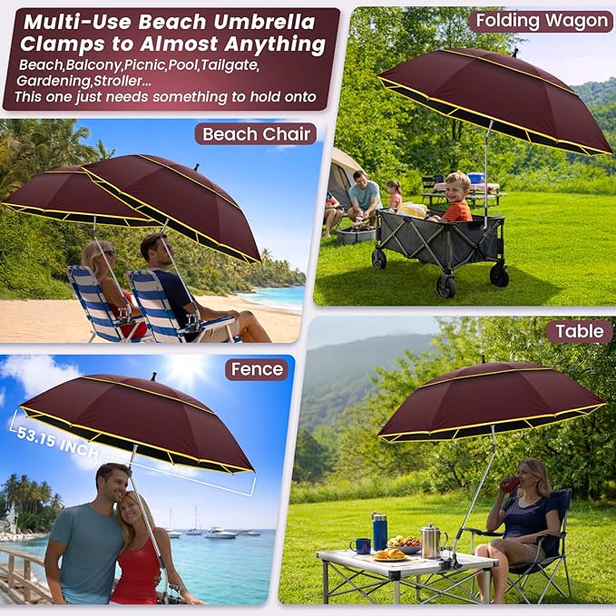 Chair Umbrella with Clamp,2PACK 53 inches Double Canopy Beach Chair Umbrella with Universal Clamp,50+ UV Protection,360° Swivel,Folding Clip on Sun Umbrellas for Table,Camping,Bench Chairs,Golf Cart