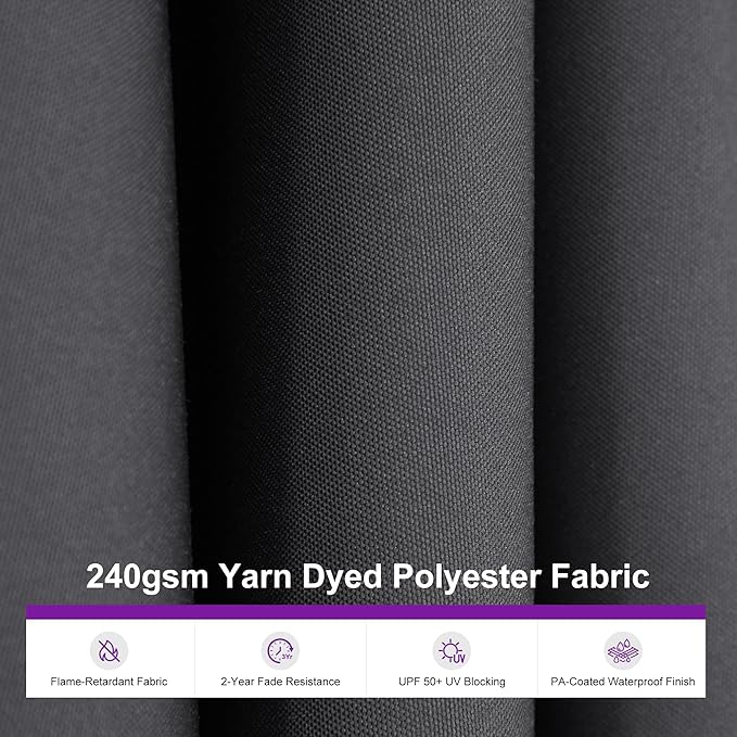 PURPLE LEAF 13' x 13' Square Semi-Auto Outdoor Patio Umbrella Aluminium Market Umbrella Table Sun Umbrella with 3.15" Rod and 8 Sturdy Ribs for Deck Lawn Pool Garden, Gray