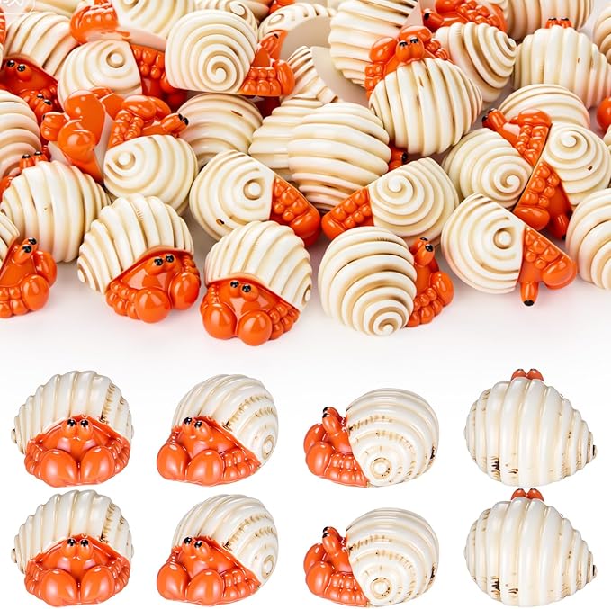 Geelin 50 Pcs Mini Hermit Crab Figurines Tiny Resin Sea Animal Realistic Ornament Decor for Fairy Gardens, Miniature Terrariums, Beach Theme Party Decorations, DIY Crafts