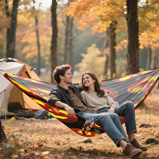 Hammocks for Outside Glowing Jack-o-Lanterns Camping Hammock Portable Hammocks with Tree Straps and Carry Bag Camping Accessories for Hiking Beach Outdoor