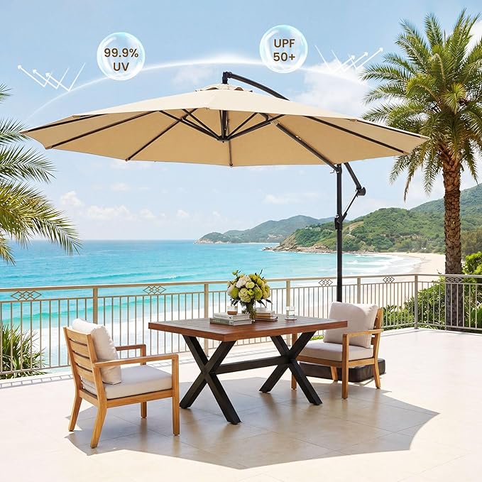 Patio Umbrella, 10FT Outdoor Umbrella with Base Included, 45° Tilt Large Cantilever, UV Protection, 360° Rotation for Backyard, Poolside, Deck, Pool, Garden