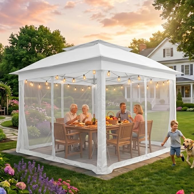 COOS BAY 11x11 Pop Up Gazebo with Mesh Netting, Instant Outdoor Canopy Tent, Water Resistant Shelter with UPF 50+ UV Protection, 121 Sq Ft Coverage, White
