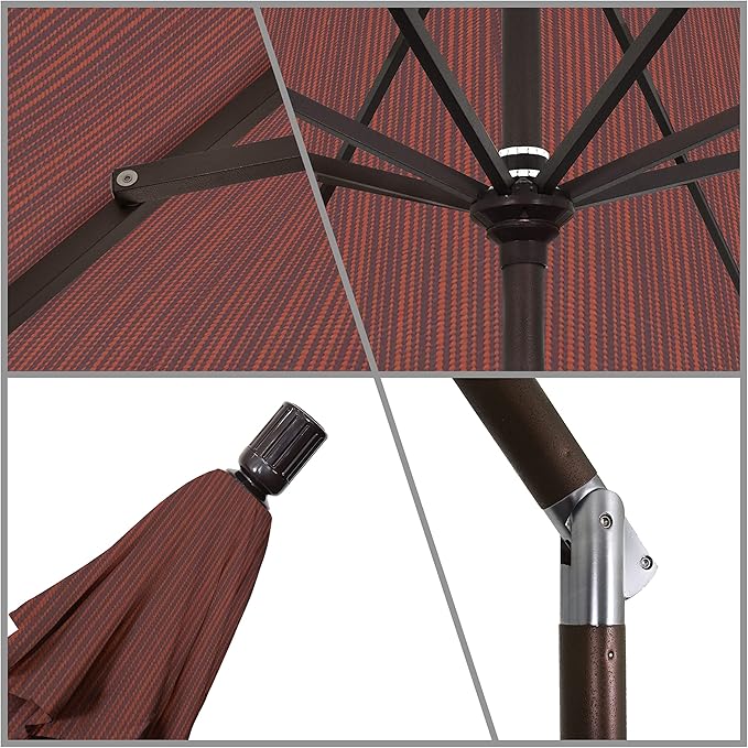 California Umbrella 9' Round Aluminum Patio Umbrella, Crank Lift, Collar Tilt, Bronze Pole, Terrace Adobe Olefin