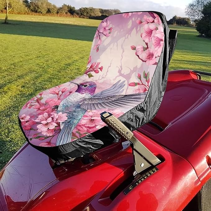 Hummingbird Flowers Lawn Mower Seat Cover Craftsman Lawn Mower Seat Waterproof Heavy Duty Tractors Seat Decor Accessories
