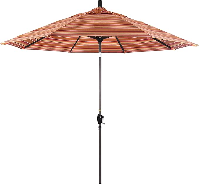 California Umbrella 9' Round Aluminum Market Umbrella, Crank Lift, Push Button Tilt, Bronze Pole