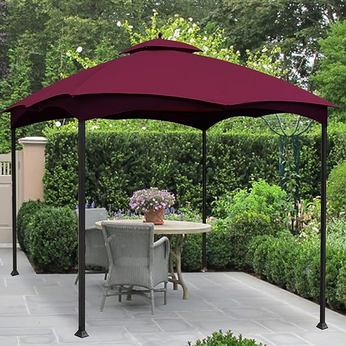Coastshade Replacement Gazebo Canopy Top for Lowe's Allen Roth Heavy Duty Roof Gazebos Top with Mesh,10x12 Gazebo Cover #GF-12S004B-1, Replacement Top Only (Burgundy)
