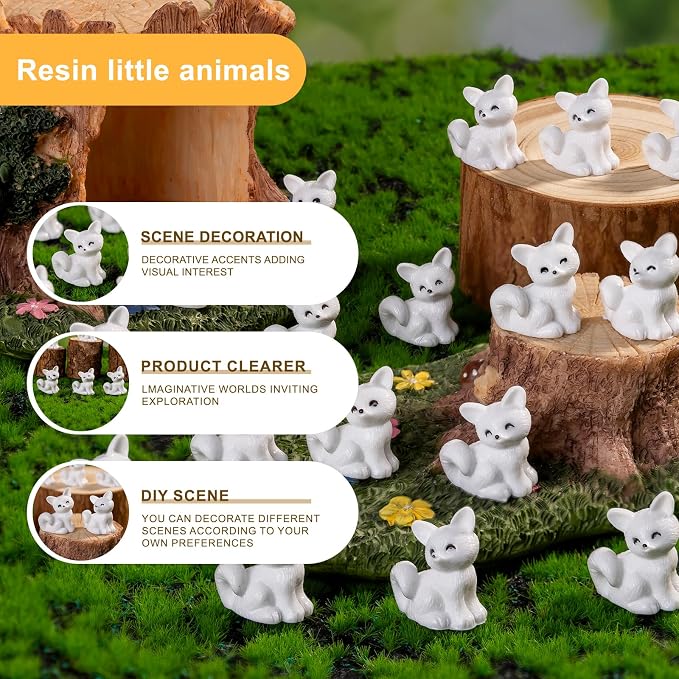 60 pcs Mini Resin Fox Many Styles Variety Tiny Animals Figures Miniature Little Small Animal Figurines Bulk for Micro Fairy Garden Landscape Accessories Hide Crafts Decor Aquarium
