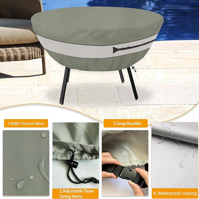 Round Patio Table Cover,Suitable for 48 Inch Diameter Patio Round Table,Waterproof Heavy Duty Round Outdoor Coffee Table Cover Grey Green