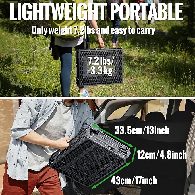 GARLLEN 3 Adjustable Height Folding Grill Table and Camping Table,Lightweight Folded Picnic Table for Camping, BBQ, Outdoor