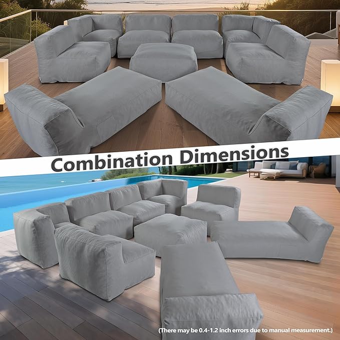 Patio Furniture Set, 9 Pcs Outdoor Conversation Set with Bean Bag Middle Chairs, Corner Chair, Ottomans, Modern Foam Couch Set for Garden, Deck, Balcony (9, Deep Gray)