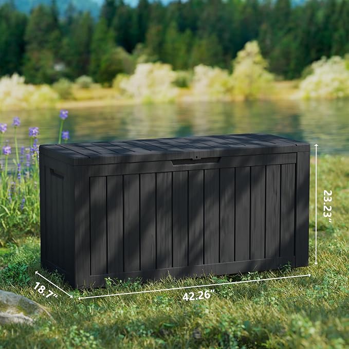 80 Gallon Deck Boxes Outdoor Waterproof, Outdoor Storage Box with Lockable Lid & UV-Resistant for Patio Furniture, Outdoor Cushions, Garden Tools and Pool Supplies, Black