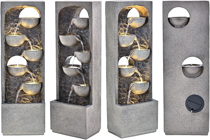 5-Tiers Indoor/Outdoor Bowls Water Fountain with LED Lights & Pump - 40in H Floor-Standing Cascading Water Feature - Suitable for Deck, Patio, Porch, Yard Decor,Home Decor,