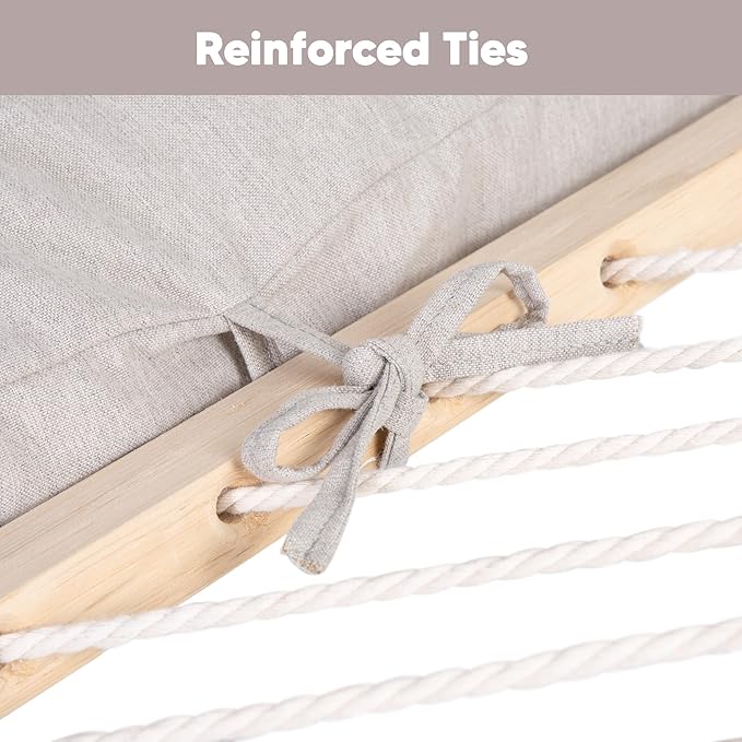 SUNCREAT Double Outdoor Hammock, Polyester Rope Hammock and Detachable Large Pillow, 450 lbs Capacity