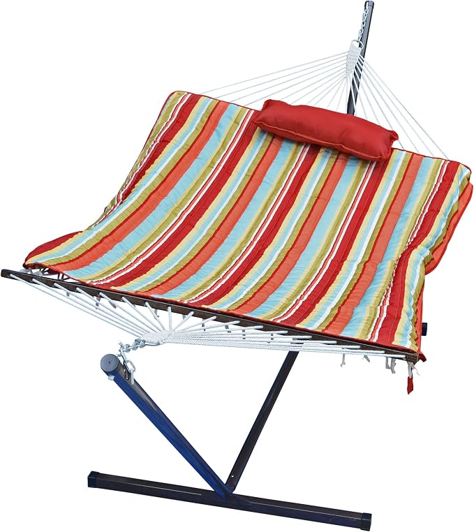 Hammock Combo with 12 Foot Stand, Rope Hammock, Pad and Pillow Piper Stripe