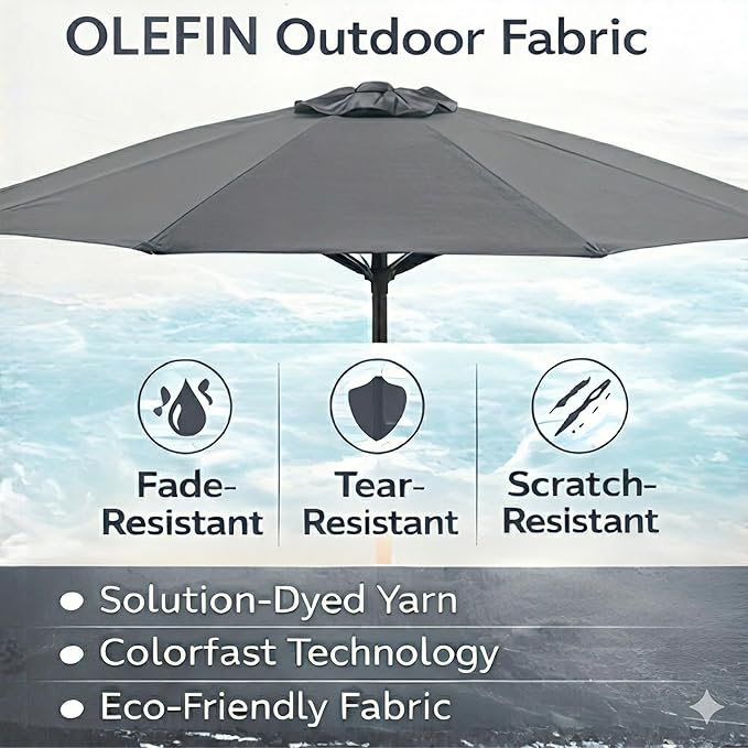 Sfmora OLEFIN 5-Year Non Fading 9ft 8Ribs Patio Umbrella Replacement Canopy, Outdoor Umbrella Canopy, Umbrella Top ONLY (Color)