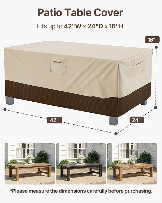Vailge Rectangular/Oval Patio Table Cover, Heavy Duty and Waterproof Outdoor Lawn Patio Furniture Covers (Beige&brown, 42"Lx24"Wx16"H)