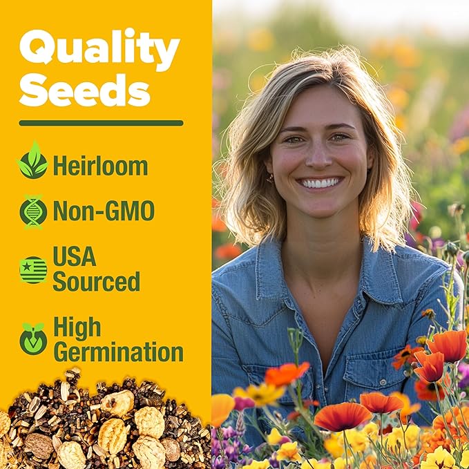 HOME GROWN Texas Wildflower Seeds Bulk Mix | 87,500+ Non-GMO Perennial Flower Seed for Attracting Bees, Birds & Butterflies | 22 Varieties for Full Sun & Shade Gardens | 2 oz