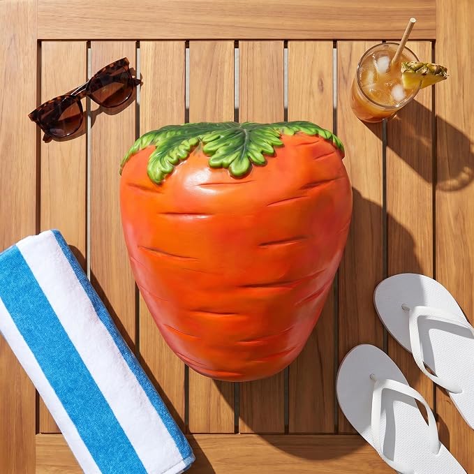 16" Orange Carrot Resin Garden Stool, Multifunctional Outdoor Side Table & Plant Stand, Weatherproof Decorative Sculpture, Funny Unique Gift for Patio Yard Lawn & Housewarming
