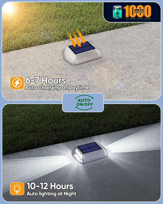 DetarZinLED Deck Lights Solar Powered, 12 Pack White Solar Pathway Driveway Light Outdoor IP68 Waterproof, Stick on & Screw Markers Deck Lights for Dock, Walkway, Sidewalk, Patio, Pool, Garden, Step