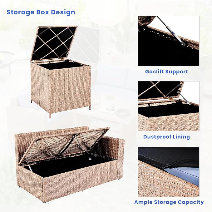6 Pieces of Patio Furniture Sets, Outdoor Garden Furniture Sets,Patio Furnitures with Adjustable Seats, Hand-Woven Rattan furnitures for Garden terraces, Preferred Patio Conversation Sets