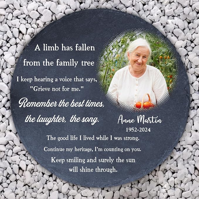 Personalized Memorial Stone Custom Sympathy Photo Loved One Grandma Papi Dad Mom Son Aunt Sister in Heaven Decorative Keepsake Remembrance Stone Gift for Memory Sites Garden Plaque Funeral Gift