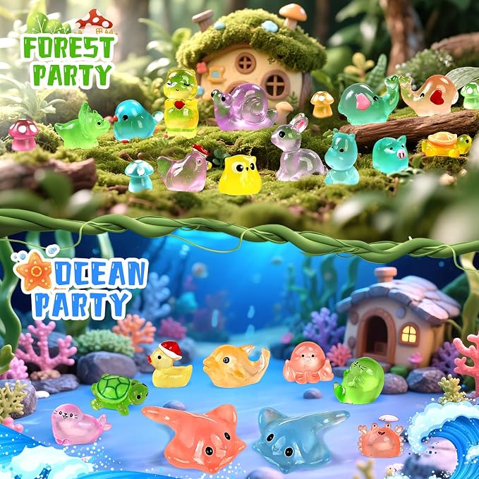 160PCS Luminous Mini Resin Animals 96 Styles Variety Mini Resin Figures | Mini animal figurines bulk, waterproof, fade-resistant for fairy garden, landscape accessories, hide crafts, aquarium decor