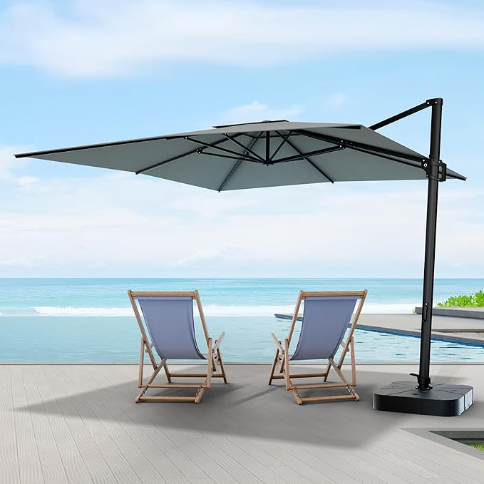 Midtown Umbrellas 9 x 9 Ft Outdoor Cantilever Patio Umbrella w/Terylast Matter Grey Fabric - Rotate 360° Offset Patio Umbrella, Deck Patio Umbrella, Backyard Umbrella & Garden Umbrella - Black Frame