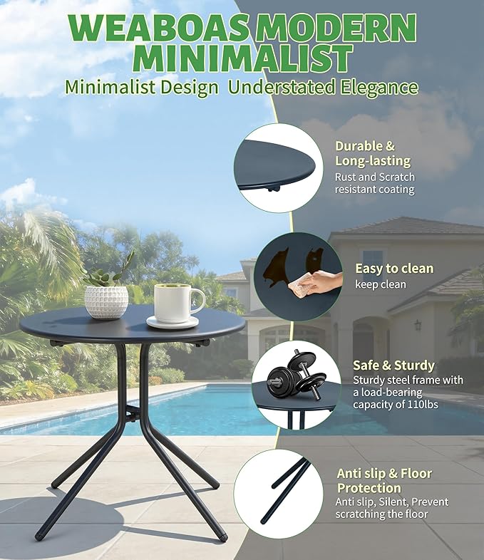 2-Piece Outdoor Patio Bistro Set, Wicker Chair with Cushion, PE Rattan All-Weather Conversation Set with Coffee Table for Balcony, Porch, Apartment, Poolside, Garden, Small Spaces, Black