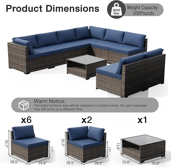 Joyside 9-Piece Patio Furniture Set, Rattan Outdoor Sectional Wicker Patio Conversation Set with Cushions and Coffee Table
