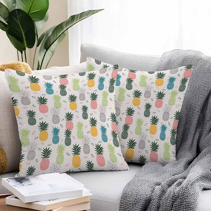 Outdoor Waterproof Pillow Covers for Patio Summer Pineapple Decorative Throw Pillow Cover Watercolor Pineapple Fruit Pillowcases Set of 2 Cushion Case for Sofa Couch Chair Home Decor 18 x 18 Inches