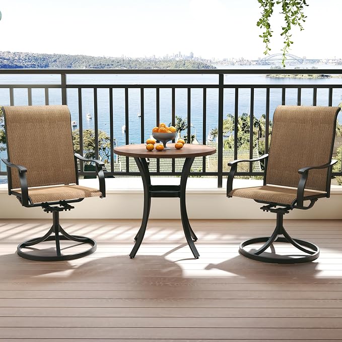 Anmutig Outdoor Patio Bistro Dining Set with 2 Swivel Dining Chairs & 1 Round Dining Table, All Weather Dining Furniture Set for Lawn Garden Brown