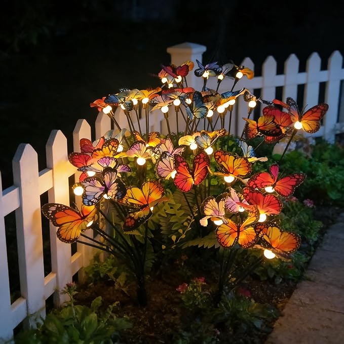 Solar Butterfly Ligths Outdoor 4 Pack 32LED Solar Power Garden Lights Firefly Butterfly Swaying Light 8 Modes Realistic Butterflies Decor for Yard Outside landscaping Patio Pathway Decorations, Warm