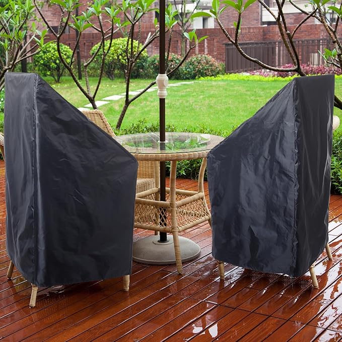 Tudomro 8 Pcs Stacking Outdoor Chair Covers Waterproof Black 210D Outdoor Patio Furniture Covers High Back Patio Chair Protection with Adjustable Hem Cord Weather Protection, 26 W x 26 D x 49 H Inch