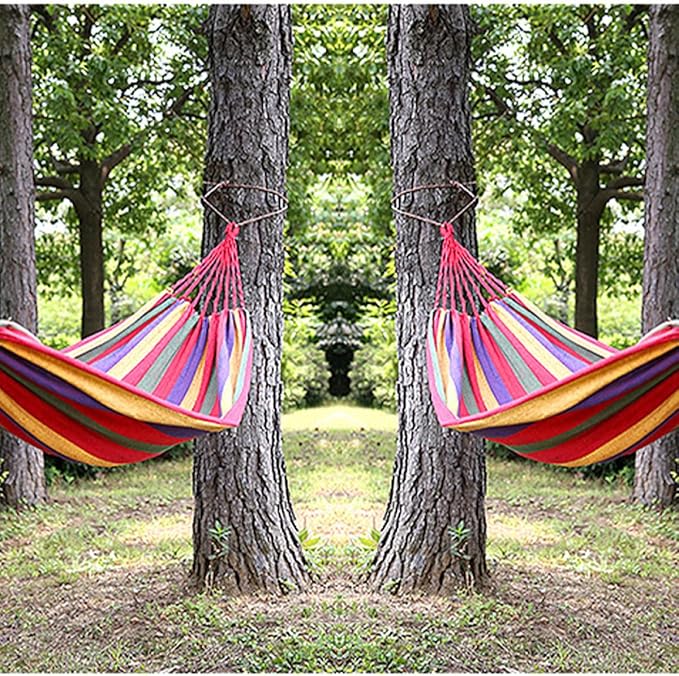FRCOLOR Striped Canvas Camping Hammock Hanging Chair 190x85cm Portable Outdoor Swing for Garden and Indoor Use European Rainbow Color