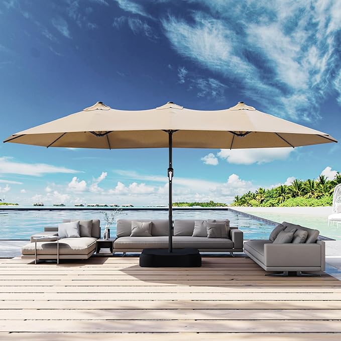 Joyside 15FT Large Patio Umbrella, Outdoor Double Sided Umbrella, Rectangle Umbrella with Crank Handle, 12 Sturdy Ribs for Deck, Porch and Pool