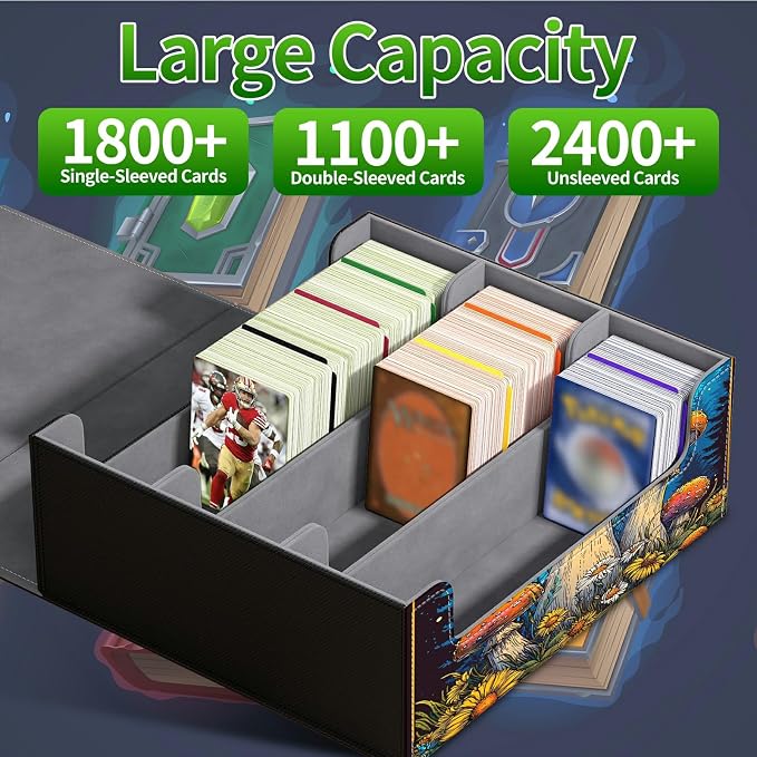 Large Card Deck Box for MTG, Fits 1200+ Sleeved Cards, PU Leather Storage Case with Strong Magnetic Closure, Multiple Colors Available for TCG CCG Baseball Card Collections, Strawberry Cat