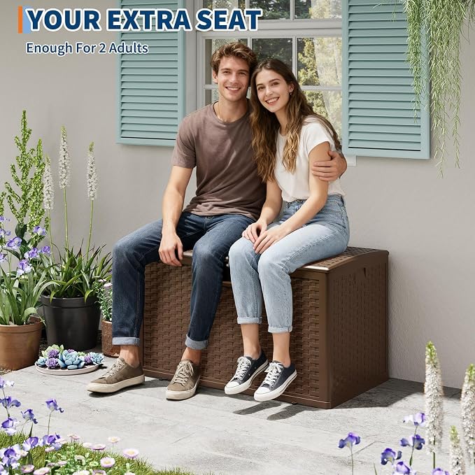 IDEALHOUSE 120 Gallon Resin Deck Box, Waterproof Outdoor Storage Box with Lockable Lid & UV Resistant, Patio Furniture Cushion Storage Container for Garden, Backyard, Poolside (Brown)