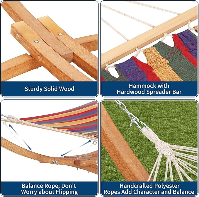 Hammock Stand, Wood Hammock Stand Only for Patio Backyard Indoor Outdoor, Max 475 Lbs, Curved
