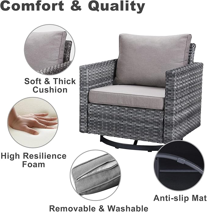 Belord Wicker Chairs Outdoor Bistro Set Oversize Patio Swivel Rocker, Rattan Outdoor Seating Set of 2 Swivel Glider Chairs Wicker Furniture for Porch Deck Backyard with Water-Resistant