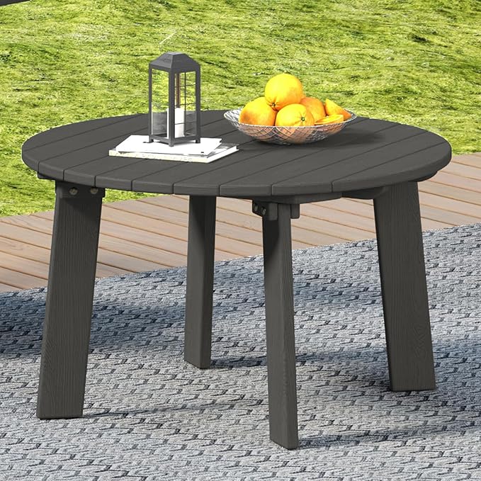 Outdoor Round Coffee Table, Adirondack Patio Coffee Table, Outdoor Large Side Table for Balcony Lawn (Grey)