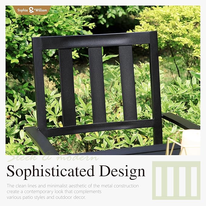 Sophia & William 7 Piece Patio Dining Set Outdoor Table and Chairs Metal Patio Table Furniture Set with Large Rectangular Dining Table for 6 Person and Stackable Outdoor Chairs Support 300LBS (Balck)