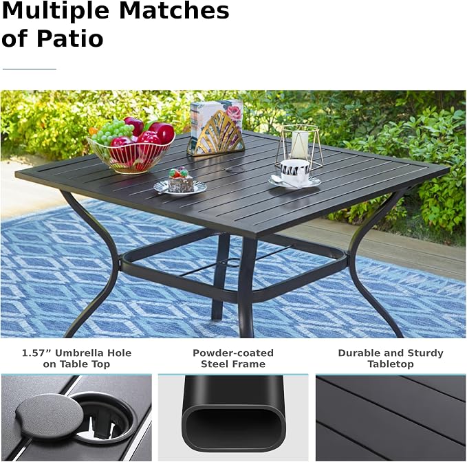 MFSTUDIO 5 PCS Patio Dining Set with 4 Stacking Aluminum Armchair(Beige) and 1 Square Heavy Duty Table