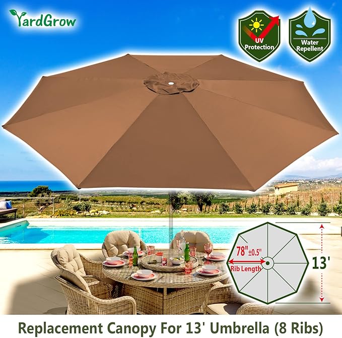 YardGrow 13ft 8 Ribs Umbrella Canopy Replacement for Patio Umbrella, Canopy ONLY, Frame NOT Included