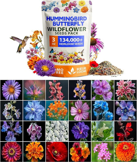 HOME GROWN Premium Wildflower Seeds Bulk Mix | 134,000+ Non-GMO USA Native Flower Seed for Planting Outdoors | 23 Perennial & Annual Varieties for Butterfly Garden | 3 oz